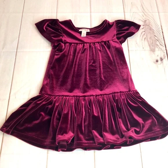 Cat & Jack | Dresses | Cat Jack Short Sleeve Burgundy Velour Drop Waist Dress  Toddler Girl 2t Euc | Poshmark